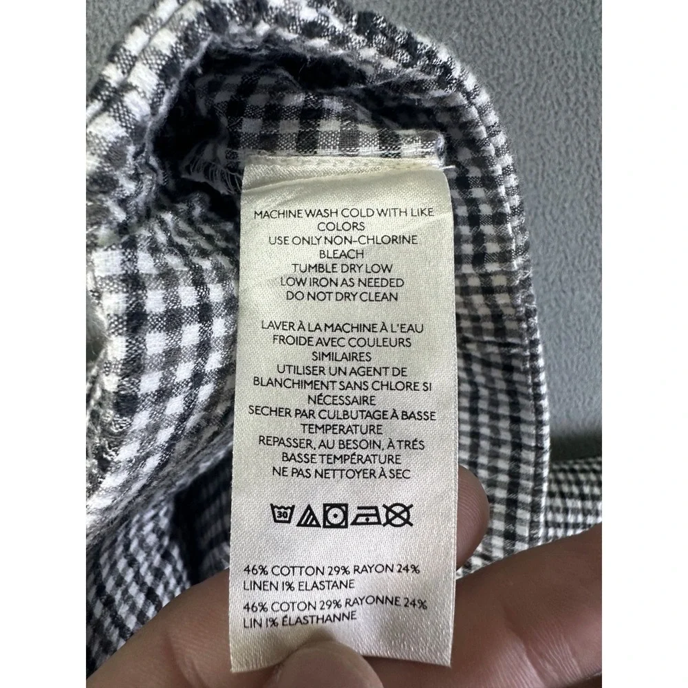 Free People‎ Pants Medium Black White Gingham Check In My Feelings Linen Blend